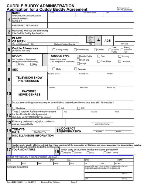 I ran into 2-3 different cuddles buddy application forms on tumblr and traced back one of them to 's lovely version. I wasn't satisfied though with the amount of information you could provide indiv... Cuddle Application, Cuddle Buddy Application, Funny Application, Best Friend Application, Girlfriend Application, Boyfriend Application, Funny Certificates, Friend Application, Funny Awards