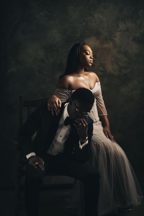 Pre Wedding Shoot Ideas African, Save The Date Photoshoot Black Couple, Anniversary Portrait Ideas, African Pre Wedding Photoshoot, Black Attire Engagement Photos, Wedding Photo Ideas Black Couple, Bride Studio Photoshoot, Black Love Photo Ideas, King And Queen Photoshoot Ideas