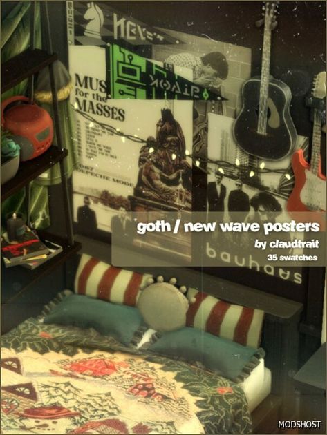 Download Goth – NEW Wave Posters for Sims 4 at ModsHost NOW! claudtrait #decorative #paintings #sims4cc #mods #gaming #objects #videogames #sims Sims 4 Cc Guitar Decor, Sims 4 Guitar Case, Sims 4 Functional Photo Frame, Sims 4 Cc Punk Decor, Ts4 Grunge Furniture, Sims 4 Low Income Cc, Sims 4 Horror Cc Decor, Sims 4 Music Posters, Simlish Cc Sims 4