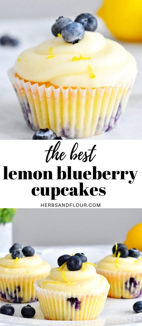 Blueberries Cupcakes, Blueberry Cupcakes Recipe, Lemon Blueberry Cupcakes, Blueberry Cupcakes, Lemon Cream Cheese Frosting, Dessert Parfait, Lemon Cream Cheese, Lemon Frosting, Cupcakes With Cream Cheese Frosting