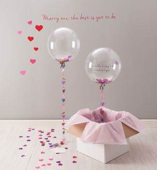 Balloon Proposal, Bubblegum Balloons, Personalized Balloons, Beautiful Bridesmaid Dresses, Balloon Gift, Bubble Balloons, Balloon Design, Bridesmaid Cards, Confetti Balloons