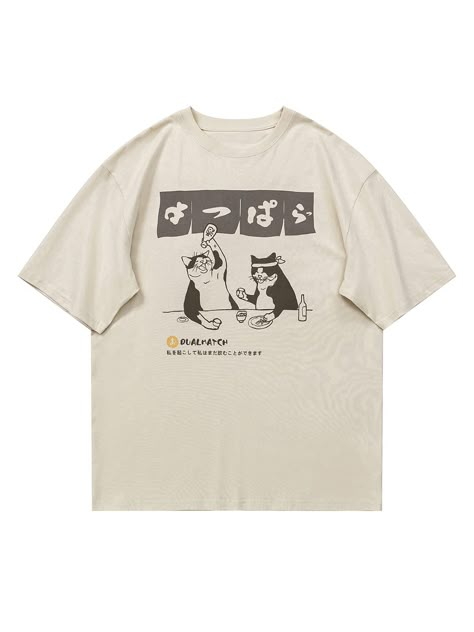 Japanese Funny, Summer Graphic Tee, Japanese Cat, Cat Drinking, Harajuku Streetwear, Cat Graphic, Cat T, Style Streetwear, Harajuku Fashion