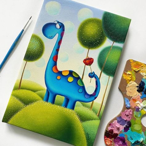 Canvas Painting For Kids, Kids Painting Class, Dinosaur Painting, Jr Art, Colorful Animals, Drawing Images, Art Drawings For Kids, Support Artists, Painting Class