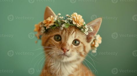 A cat wearing a flower crown on its head Tree Saw, Wedding People, Cityscape Photos, Logo Banners, Nature Backgrounds, Heart With Arrow, Flower Heart, Background Banner, Landscape Photos