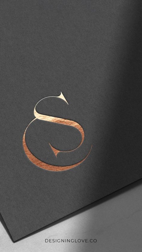 Luxe wedding logo in copper foil on black - modern, elegant | Elegant wedding logo with modern copper foil lettering on black background, perfect for a luxurious Logos With Initials, Cs Logo Design Letter, Cs Logo Design Ideas, Copper Logo Design, Sc Logo Design, Logo With S, Cs Monogram, Sc Monogram, Black Logo Design