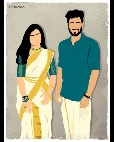 Married Couple Photos, Couple Caricature, Caricature Wedding Invitations, Couple Illustration Wedding, Onam Outfits, Couple Png, Watercolor Koi Fish, Indian Wedding Invitation Card Design, Caricature Wedding