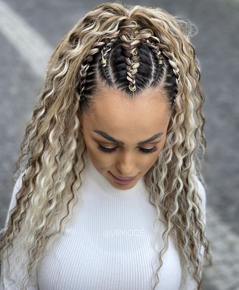 Front Hair Braided Hairstyles, Boho Braids White Women, Braid Extensions White Girl, Partial Cornrows, Braids On White Women, Braided Hairstyles Extensions, White Hair Braids, Braided Hairstyles For White Women, Braids For White Women