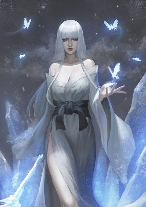 Yuki-Onna and Usura-Hicho by phamoz Yuki Onna, Arte Fantasy, 판타지 아트, Final Fantasy Vii, Female Character Design, Beautiful Fantasy Art, Fantasy Artwork, White Hair, Dark Fantasy Art