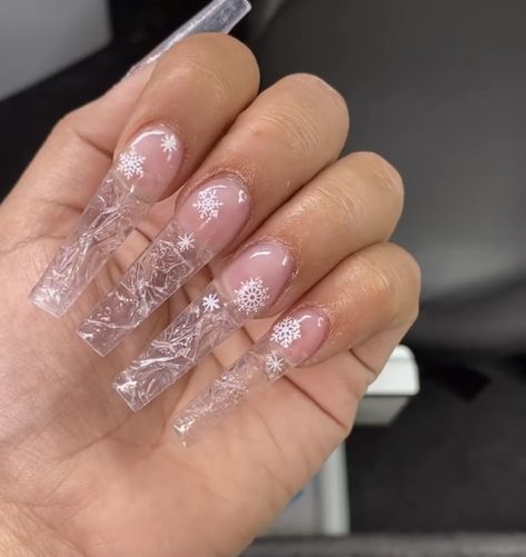 Christmas Glass Nails, Cracked Ice Nails, Christmas Jelly Nails, Clear Winter Nails, Clear Christmas Nails, Wrap Nails, Year Nails, Snow Nails, Clear Winter