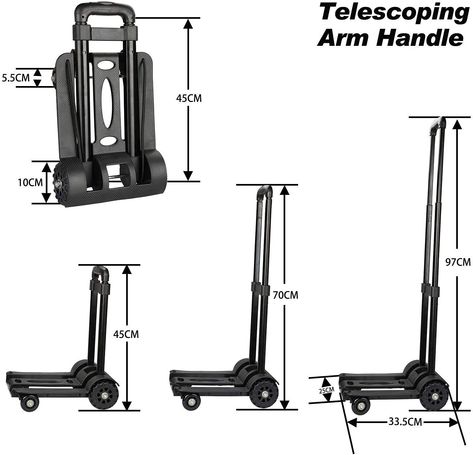 Trolley Dolly, Folding Trolley, Hand Cart, Bin Bag, Lightweight Luggage, Hand Trucks, Utility Cart, 110 Lbs, Folded Up