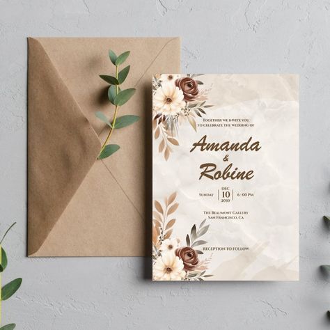 Wedding Invitations Leaves, Card Party, Flower Leaf, Elegant Flowers, Modern Wedding Invitations, Elegant Wedding Invitations, Wedding Templates, Party Card, Rustic Elegance