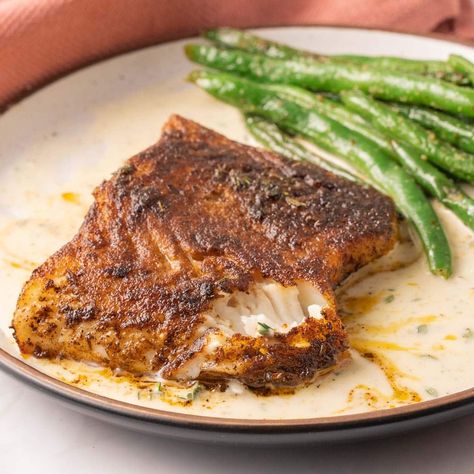 Blackened Chilean Sea Bass w/Garlic Sauce ⋆ Sea Bass Sauce Recipe, Grilled Sea Bass Recipes, Chilean Sea Bass Recipe Baked, Sea Bass Fillet Recipes, Sea Bass Recipe, Bass Recipe, Caveman Diet Recipes, Sea Bass Recipes, Fish Entrees