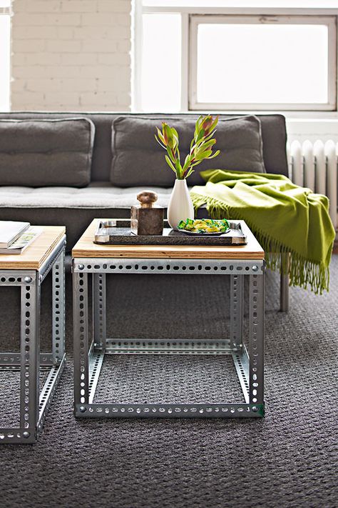 Modern Industrial DIY Coffee Table Industrial Diy, Wooden Living Room, Industrial Side Table, Diy Side Table, Industrial Coffee Table, Industrial Table, Diy Coffee Table, Diy Table, Metal Furniture