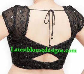 black sequins blouse Black Netted Blouse Designs, Black Net Blouse, Blouse Designs Simple, Front Blouse Designs, Net Saree Blouse, Black Sequin Blouse, Black Blouse Designs, Silk Saree Blouse Designs Patterns, Latest Blouse Designs