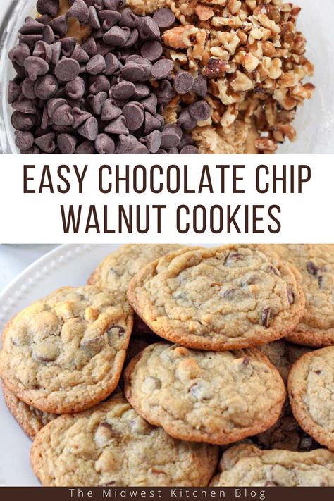 Cookie With Nuts Recipes, Chocolate Chip With Walnut Cookies, Walnut And Chocolate Chip Cookies, Chocolate Chip Cookies Walnut, Easy Walnut Cookies, Chocolate Chip Walnut Cookies Recipe, Chocolate Chip Cookies With Nuts Recipes, Recipes With Walnuts In It, Walnut Dessert Recipes