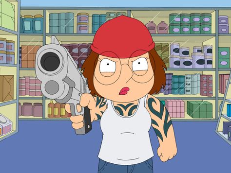 DIAL MEG FOR MURDER   The New Tough Meg after being thrown in the big house.  Season: 8 Episode: 11 Meg Family Guy, I Griffin, Cleveland Show, Meg Griffin, American Dad, Song Artists, Meme Faces, Save Image, Happy Kids