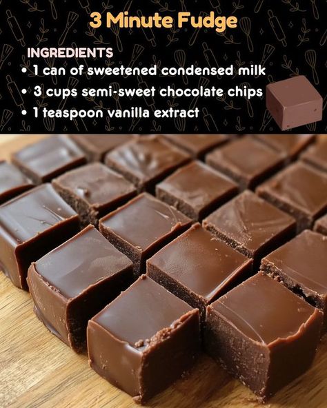 3 Minute Fudge, Fudge Recipe Condensed Milk, Milk Chocolate Fudge, Heavenly Recipes, Homemade Fudge Recipes, Microwave Fudge, Facebook Recipes, Fudge Ingredients, Fudge Recipes Chocolate