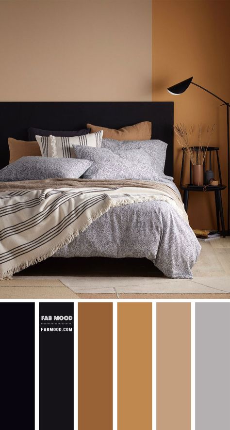 Bedroom Archives - Fabmood | Wedding Colors, Wedding Themes, Wedding color palettes Gray Black Brown Bedroom, Bedroom Grey And Brown, Bedroom Black And Brown Ideas, Bedroom Color Schemes Dark Wood, Bedroom In Brown Tones, Black Bed Color Schemes, Bedroom Aesthetic Earth Tones, Black Color Palette Bedroom, Earth Tone Bedroom Men