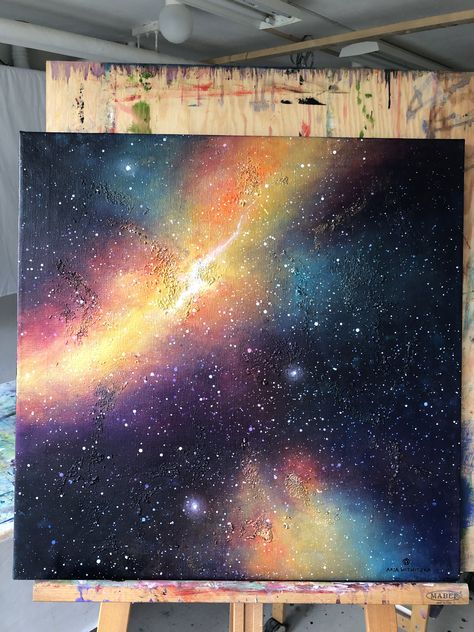 Oil Painting Galaxy, Universe Eyes, Galaxy Art Painting, Universe Painting, Galaxy Drawings, Rip Tattoo, Spray Paint Projects, Painting Space, Space Painting