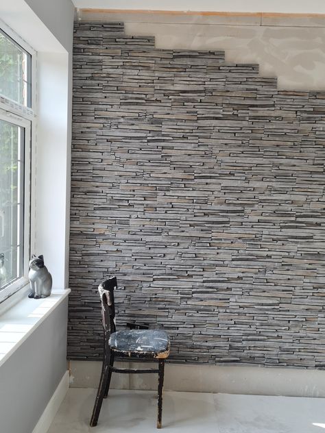 Carbon Slate, Internal Cladding, Wall Cladding Interior, Wallpaper Dining, Conservatory Ideas, Slate Wall, Slate Stone, Stone Cladding, Wall Cladding