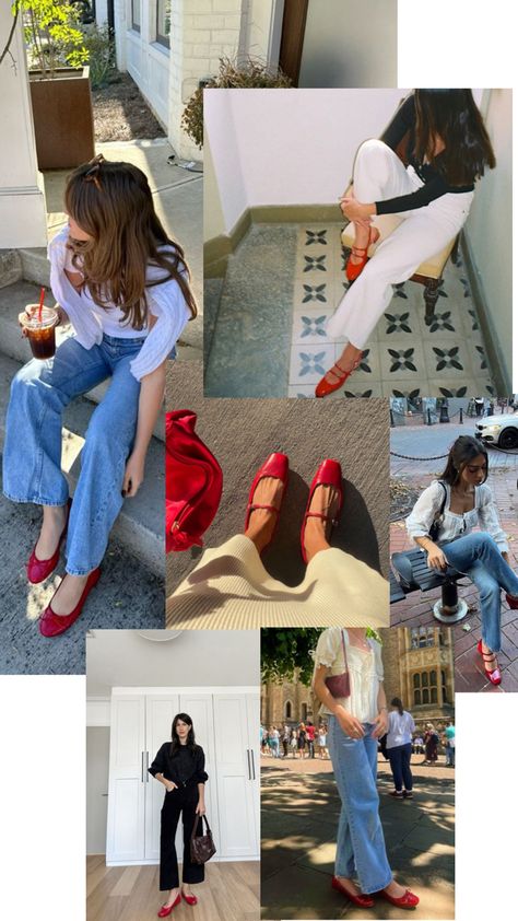 Fall Flats Outfit, Ballet Flat Outfit, Ballet Flats Street Style, Red Ballet Flats Outfit, Red Flats Outfit, Ballet Shoes Outfit, Ballerina Flats Outfit, Red Ballerina Flats, Eurotrip Outfits