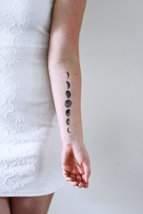 Moon phase temporary tattoo Moon Phases Tattoo, Tattoo Moon, Festival Mode, Arm Tattoos For Women, White Tattoo, Tattoo Set, Trendy Tattoos, Moon Tattoo, Neck Tattoo