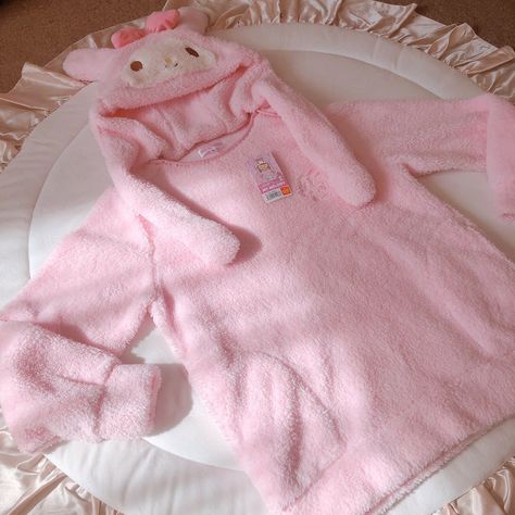 My Melody Face, Pink My Melody, Sanrio Clothes, Floppy Ears, My Melody, Pink Fashion, Pastel Pink, Pullover Hoodie, Baby Onesies