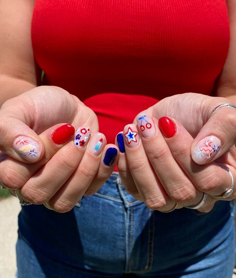 You look like the Fourth of July… Makes me want a hot dog real bad ❤️🌭💙 I can’t explain my love for these nails. The hot dogs or the rocket pop has to be my favorite! . . . @kokoist Premium Filler Base, Bluey White, Rouge Red @dndgel How Do U Neutral, Ceramic Jazz, Earth Day, Milky Blue Rocket Pop, The Fourth Of July, Earth Day, Fourth Of July, Hot Dogs, Rocket, My Love, I Can, Nails