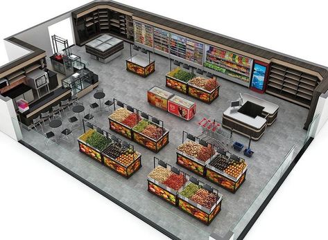 3d Grocery Store, Retail Store Layout, Supermarket Design Interior, House Projects Architecture, Restaurant Layout, Vegetable Shop, Grocery Store Design, Supermarket Design, Pharmacy Design