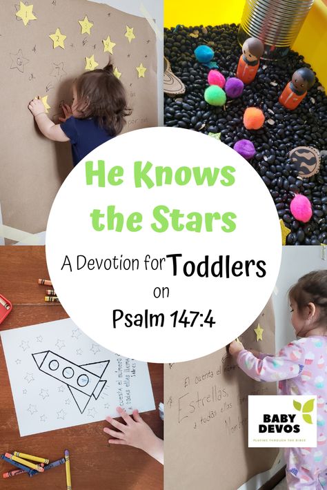 Devotions For Preschoolers, Toddler Bible Activities, Kids Devotional Ideas, Kindergarten Sunday School, Toddler Bible Lessons, Psalm 147 4, Toddler Sunday School, Mae Jemison, Toddler Bible