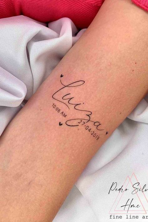 Kid Tattoos For Moms, Small Name Tattoo, Name Tattoos For Moms, Baby Tattoo Designs, Baby Name Tattoos, Tattoos With Kids Names, Mommy Tattoos, Writing Tattoos, Mother Tattoos