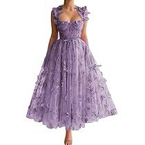 Purple Butterfly Ball Gown, Butterfly Prom Dress, Tulle Ruffle Dress, Empire Waist Evening Dress, Tulle Prom Dresses, Flower Prom Dress, Ruffle Prom Dress, Princess Gowns, Butterfly Applique