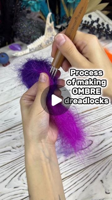 BasiliskHairs ⭐️ DREADS extensions on Instagram: "⭐️ DREAD PROCESS ⭐️
creating ombre synthetic dreads and braids, from purple to magenta to orange
BASILISKHAIRS.com/product/exclusive55

Hand-mixed color transitions. 
COLORS – hand-mixed and hand-connected ombre from PURPLE into MAGENTA PINK into bright ORANGE!
🔮 All 3 of these colors – glow in the ultraviolet (UV-active)! 
Half set - dark brow

💫 The set includes dreadlocks and various braids, 
real crystals, 
unusual jewelry and beads.
All decorations are included.

Unusual jewelry, Each bead and pendant was hand-picked specifically for this set!
💫 TEXTURE – bumpy-textured lux ends!
The lightest type of dreadlocks by weight. At the same time, they are incredibly soft (just like wool), and amazingly voluminous!
Slightly curved, differen Type Of Dreadlocks, Reverse Ombre Locs, Synthetic Dreads Styles, Dreadlock Extensions Diy, Copper Dreads, Synthetic Dreads Diy, Purple Synthetic Dreads, How To Make Dreads, Rainbow Dreads