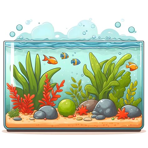 Aquarium Aesthetic Painting, Fish Tank Drawing Aquarium, How To Draw Aquarium, Aquarium Drawing Ideas, Aquarium Drawing For Kids, Fish Aquarium Drawing, Aquarium Sketch, Drawing Aquarium, Aquarium Clipart