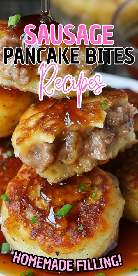 Sausage Pancake Bites (Turkey Sausage Breakfast With Sausage And Eggs, Breakfast With Sausage Patties, Breakfast Ideas With Ground Sausage, Recipes With Sausage Patties, Sausage Pancake Breakfast Casserole, Sausage Stuffed Pancakes, Recipes Using Breakfast Sausage Links, Breakfast Sausage Link Recipes, Pancake Muffins With Sausage