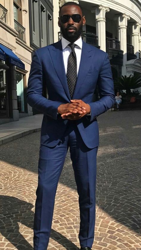 Black Man Blue Suit, Suit For Black Men, Suits For Dark Skinned Men, Suits For Black Men, Black Man Suit, Mens Suits Style, Black Men In Suits, Business Suits Men, Ball Suits