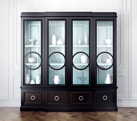 Astoria Breakfront China Cabinet with Circle Mullion Glass Doors Habersham Furniture, Breakfront Cabinet, Breakfront China Cabinet, Display China, Cabinets With Glass Doors, Small House Interior, Small House Interior Design, Dining Room Makeover, China Cabinets