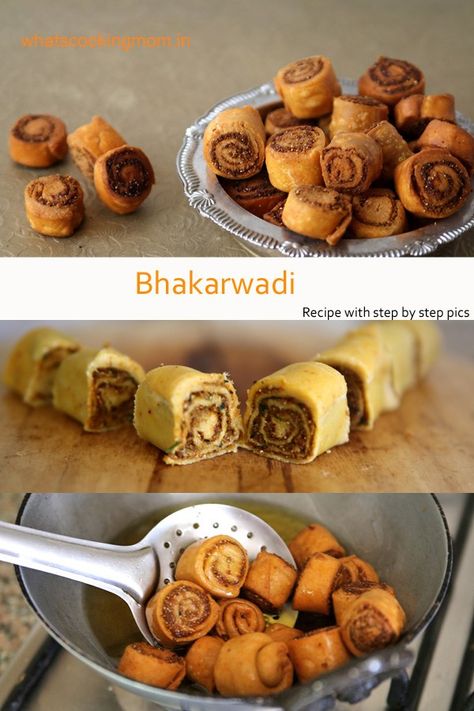 Bhakarwadi is a Spicy traditional Maharashtrian snack. Recipe with step by step photos. #snack #indian #bhakarwadi #teatimesnack #maharashtrian #recipe #vegetarian #indiancuisine #whatscookingmom Bhakarwadi Recipe, Spicy Tea, Puri Recipes, Mom Recipes, Recipe Vegetarian, Gourmet Cupcakes, Indian Kitchen, Tea Time Snacks, Vegetarian Snacks