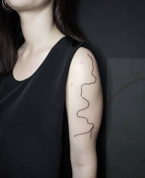 River Outline Tattoo, Lake Superior Tattoo Ideas, River Map Tattoo, River Tatoos Ideas, River Tattoo Men, Fine Line River Tattoo, River Symbol Tattoo, Minimalist River Tattoo, Simple River Tattoo