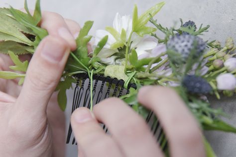 And my obsession with flowers continues -- this time with pretty silk flowers courtesy of Bunny Garden. Since outdoor shoots and easy natural looks are on trend right now, I thought this simple hair accessory would be the perfect project for all you crafty brides-to-be. Flower combs are much easier and more practical to make with silk…