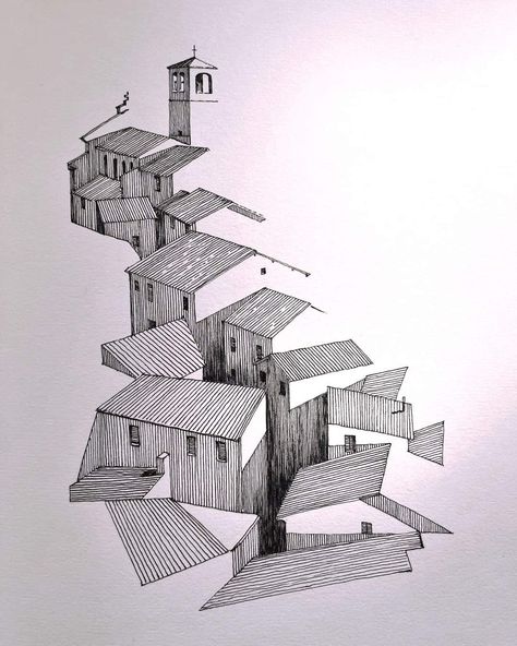 Architectural Pen Sketches, Drawing Inspiration Sketch, Architecture Hatching, Architectural Line Drawing, Architecture Abstract Drawing, Sketch Ideas Architecture, Abstract Sketches Creative, Light Source Drawing, Drawing Ideas Architecture