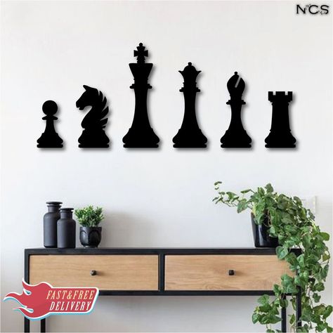 Chess Theme Bedroom Design, Chess Themed Bedroom, Chess Themed Room, Games Room Wall Art, Chess Wall Decor, Chess Room Decor, Chess Room Design, Chess Wall Art, Chess Bedroom