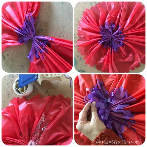 These are actually made with plastic table clothes. diy large tissue flowers Plastic Tablecloth Flowers, Flower Parade Float Ideas, Tissue Paper Flowers For Floats, Flower Parade Float, Tissue Paper Flowers Large, Rose Bowl Parade Floats, Plastic Tablecloth Decorations, Tissue Paper Flowers Luau, Creative Gift Ideas