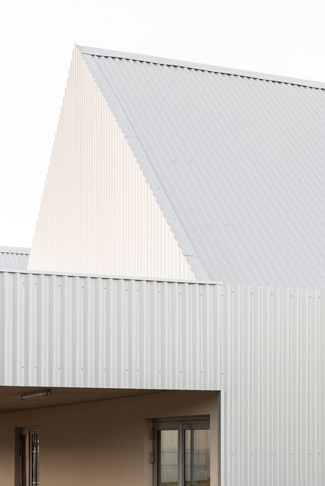 Gallery of School Complex in Guichainville / ACAU Architects - 12 White Corrugated Metal Siding, Metal Cladding Architecture, White Metal Siding, White Metal Cladding, Zinc Architecture, Zinc Cladding, Corrugated Metal Siding, School Canteen, Roof Cladding