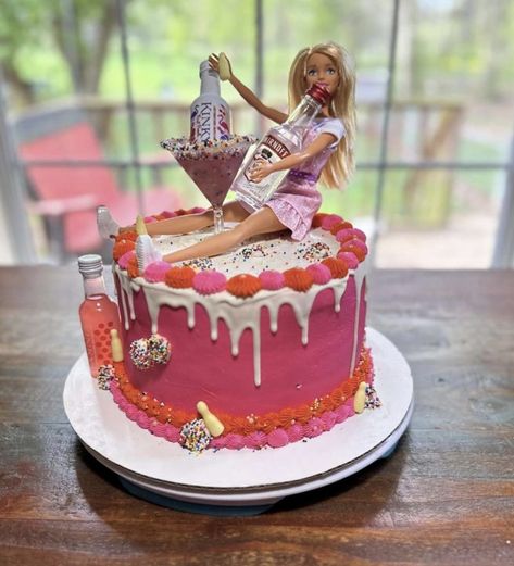 21 birthday cake pink orange cute fun Barbie alcohol party girls 21 Banner, 21st Birthday Cake, Hens Night, 21st Birthday, Birthday Cakes, Birthday Ideas, Birthday Cake, Collage, Cake