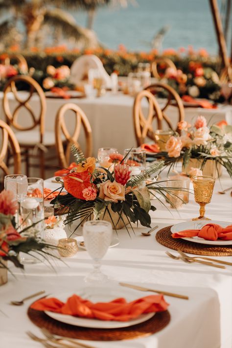 #maui #tropicalwedding #weddingideas #weddingdecor #florals #wedding #hawaiiwedding Wedding At Sunset, Tropical Boho Wedding Decor, Tropical Wedding Place Setting, Tropical Fall Wedding, Tropical Wedding Theme Elegant, Ideas For Wedding Dress, Tropical Wedding Table Decor, Wedding Tropical Theme, Tropical Modern Wedding