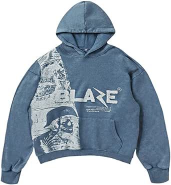 Denim Grunge Hoodie Streetwear Clothes Casual Oversize Blaze Print Pattern Skull Hoodie Unisex 2023AW Vintage Hoodies Aesthetic, Grunge Hoodies, Grunge Hoodie, Y2k Long Sleeve, Grunge Fashion Soft, Streetwear Clothes, Hoodie Streetwear, Skull Hoodie, Y2k Hoodie