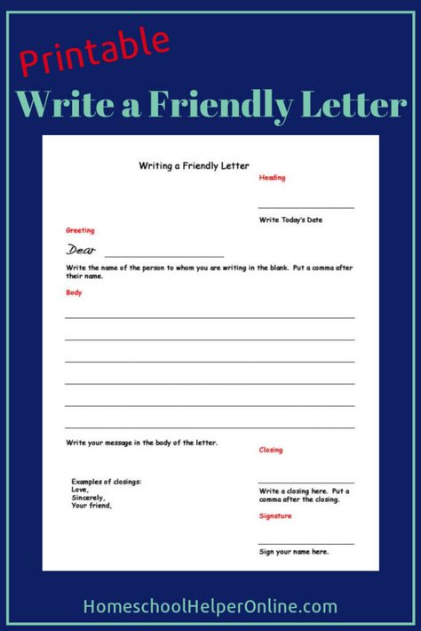 This free printable worksheet will guide your student through the process of writing a friendly letter. #printableworksheet #friendlyletter Writing A Friendly Letter, Parts Of A Friendly Letter, Friendly Letter Template, Letter Writing Worksheets, Holiday Math Worksheets, Lap Book Templates, Friendly Letter Writing, Christmas Math Worksheets, Proper English