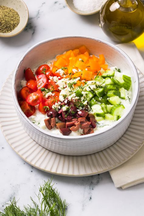 Savory Greek Cottage Cheese Bowl, Greek Cottage Cheese, Ww Bowls, Greek Cottage, Cottage Cheese Bowl, Broccoli Salads, Cheese Bowl, Protein Bowl, Dairy Recipes