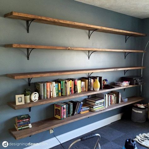 24 DIY Projects You NEED to Try This Year Diy Shelves Design, Diy Shelves Ideas, Diy Library, Shelving Diy, Library Shelving, House Library, Floating Shelves Living Room, Library Bookshelves, Floating Bookshelves